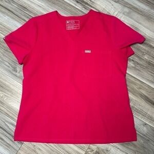 FIGS Women's Catarina Technical Collection Scrub Top Hot Pink V-Neck Size M/P